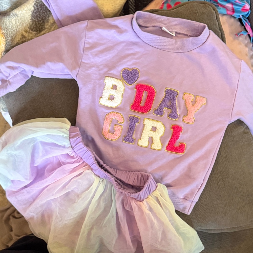 Lavender "B Day Girl" Sweatshirt with Pastel Tulle Skirt